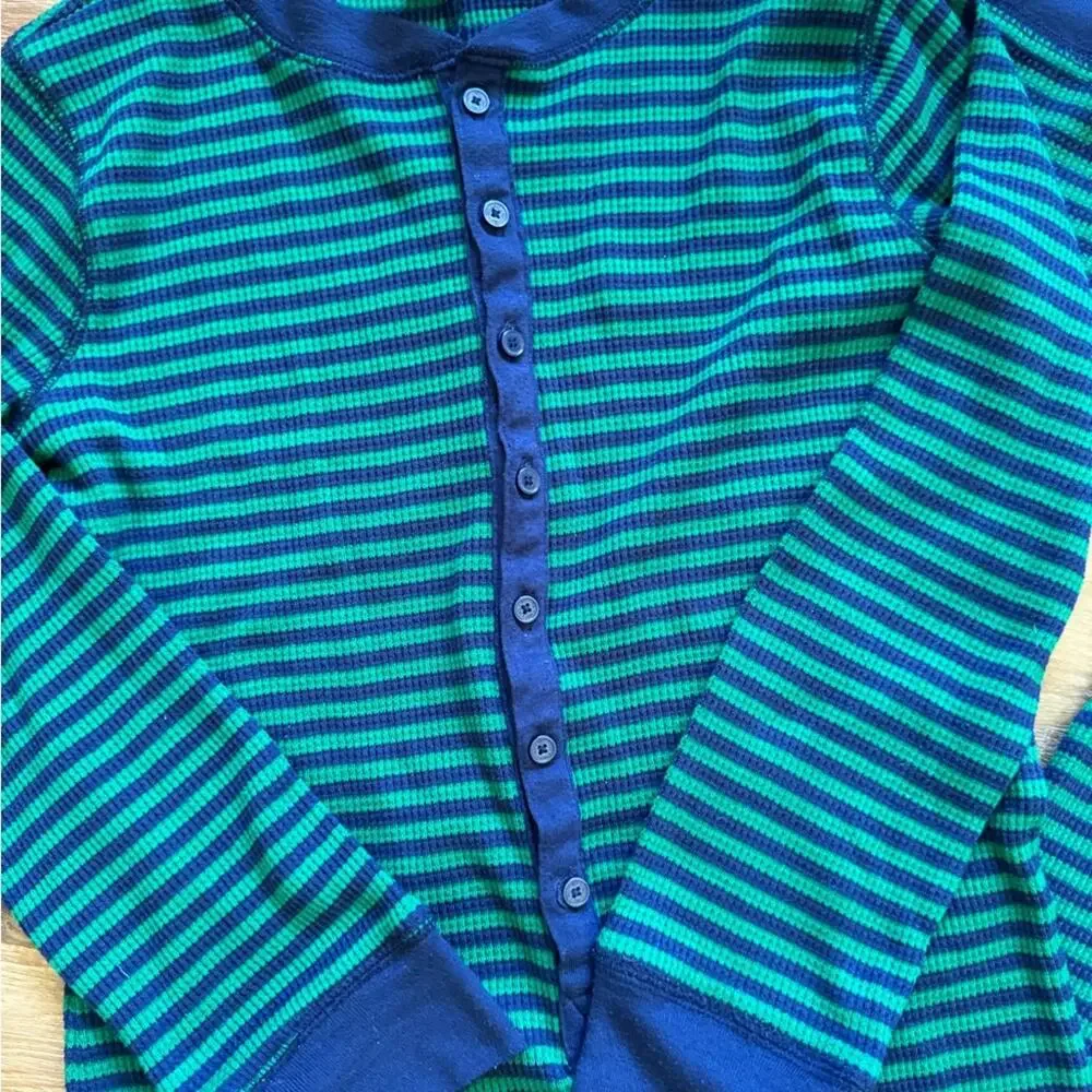 Gap Kids’ One Piece Onesie Pajama Unisex Blue Green Stripes Size 10